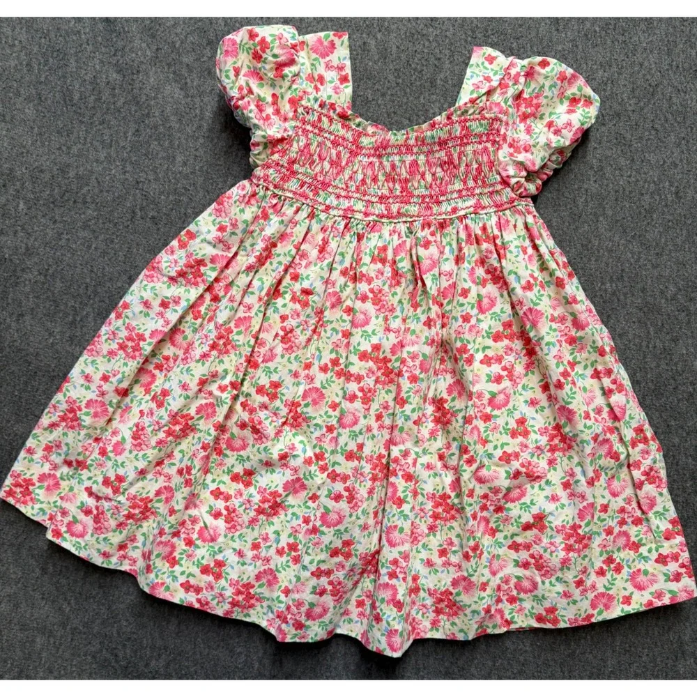 Ralph Lauren Baby Girls Floral Smocked Dress Pink Red Puff Sleeve 24M